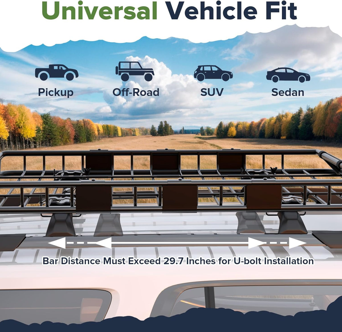 ARKSEN 54 x 39 x 5 Inch Upgrade Universal Roof Rack with Waterproof Bag, Cargo Net&2 Ratchet Straps - 150Lbs Capacity Heavy Duty Rooftop Cargo Carrier with Extension for Car, SUV & Pickup