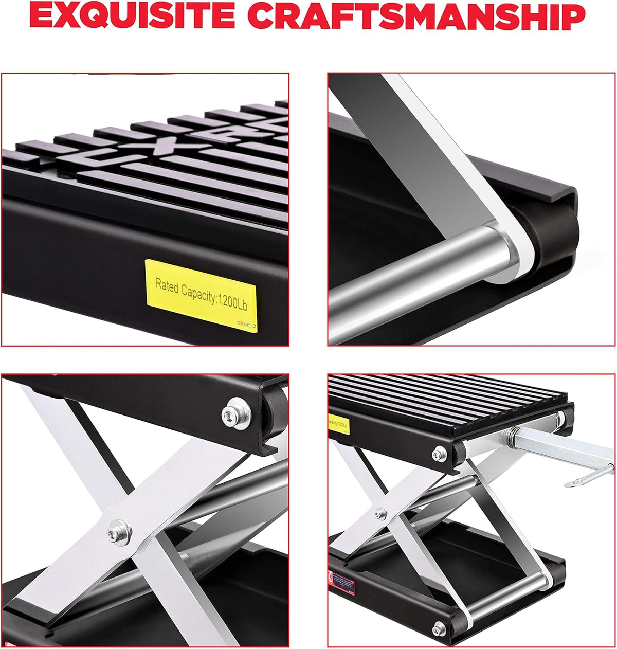 CXRCY 1200 LBS Motorcycle Lift Scissor Jack Black Upgraded Dirt Bike ATV Motorcycle Hoist Stand with Ratchet Wrench,Crank Handle,Thickened Rubber Pad,Wide Deck
