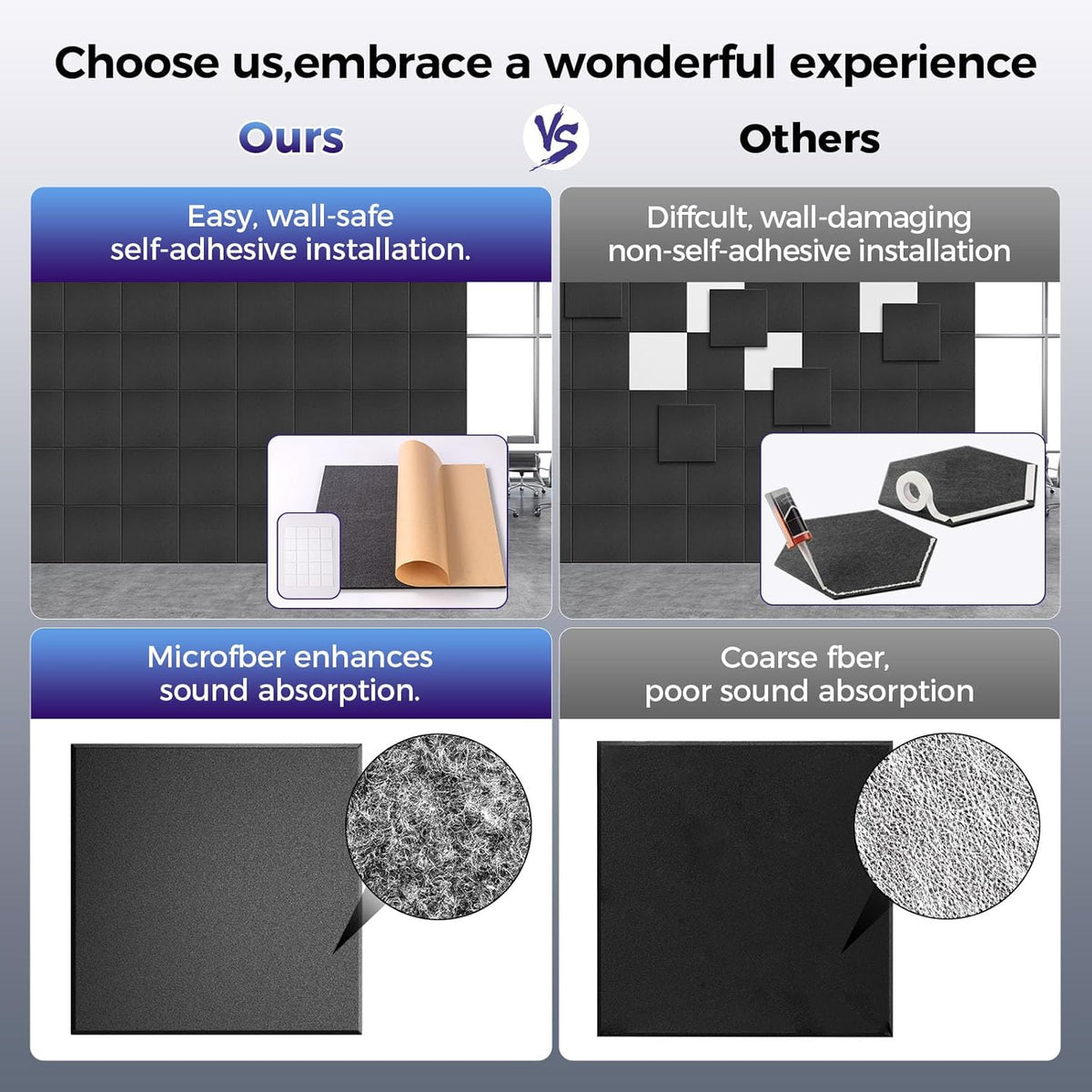 15 pcs 165dtex Microfiber Acoustic Panels ，Self-Adhesive Soundproof Wall Panels, 12 x 12 x 0.4 in Sound Proof Foam Panels for Walls, High Density, Noise Dampening Panels for Home Studio（Black）