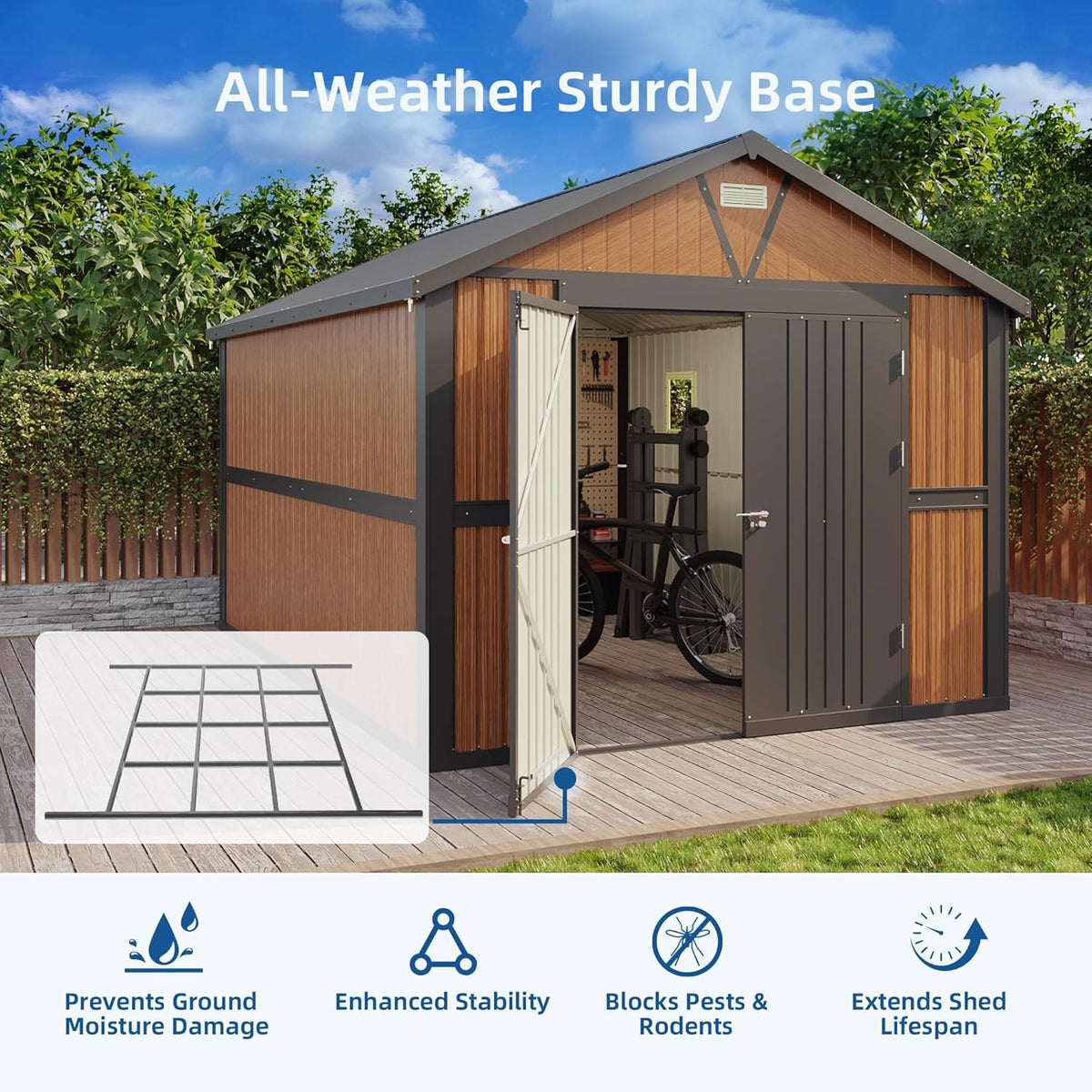 10x12FT Outdoor Storage Shed, Metal Garden Shed with Floor Base, Lockable Doors and Windows, Large Tool Shed for Backyard, Patio and Lawn
