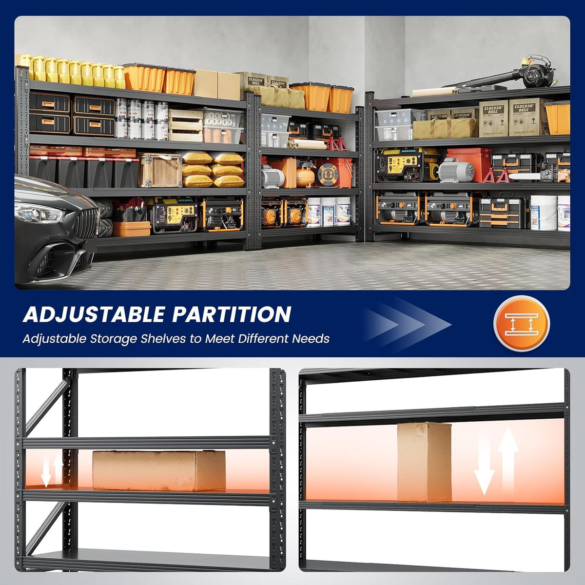 Yizosh 48" W Metal Garage Storage Shelves,Heavy Duty Adjustable Steel Organization Shelving,Utility Rack Shelf,48" W x 24" D x 69" H for Basement,Warehouse,Industrial