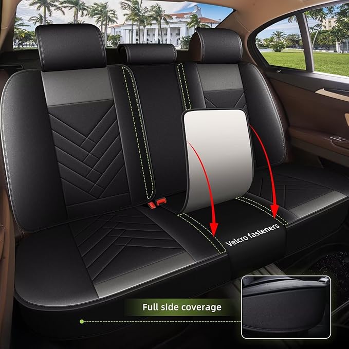 AOMSAZTO Seat Cover Fit for GMC Acadia 2017-2026: Full Set Waterproof Faux Leather Automotive Seat Covers Vehicle Seat Cushion Protector Car Interior Covers(5 Seats Black&Grey)