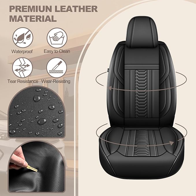 TTX LIGHTING for Hyundai Elantra 2017-2026 Seat Covers: Waterproof Leather Seat Protector with Airbag Compatible (2 Front Seats,Black)