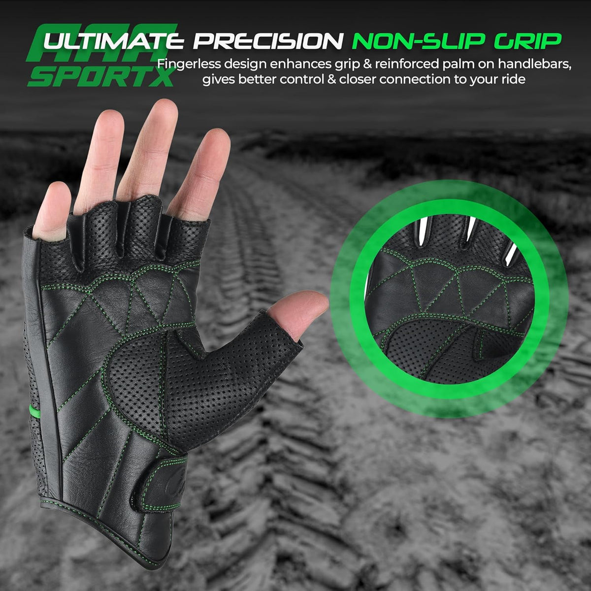 aasportx Motorcycle Gloves - Men's Leather Motorbike Gloves with Touchscreen Function - Non-Slip Pads for Men & Women
