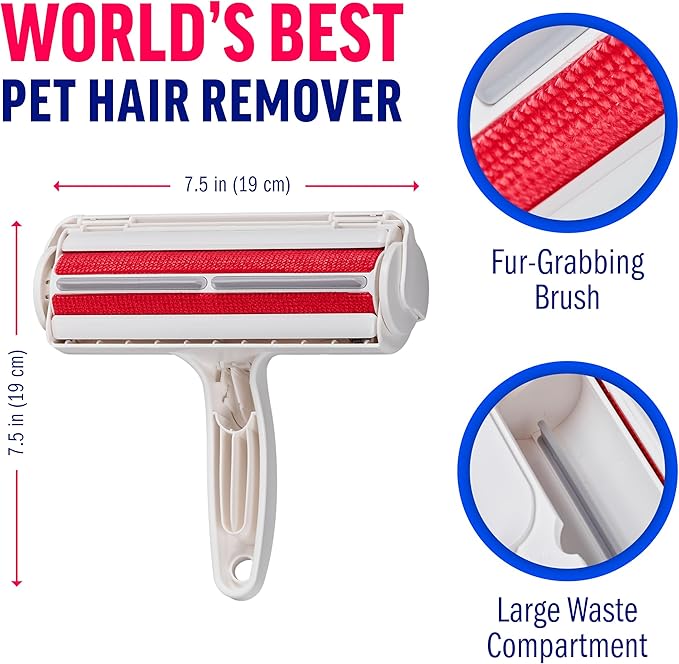 ChomChom Roller Pet Hair Remover – Original Size Reusable Lint Roller for Cat & Dog Hair on Furniture, Couch, Carpet, Car, Rugs & Bedding – Portable, Eco-Friendly (White)