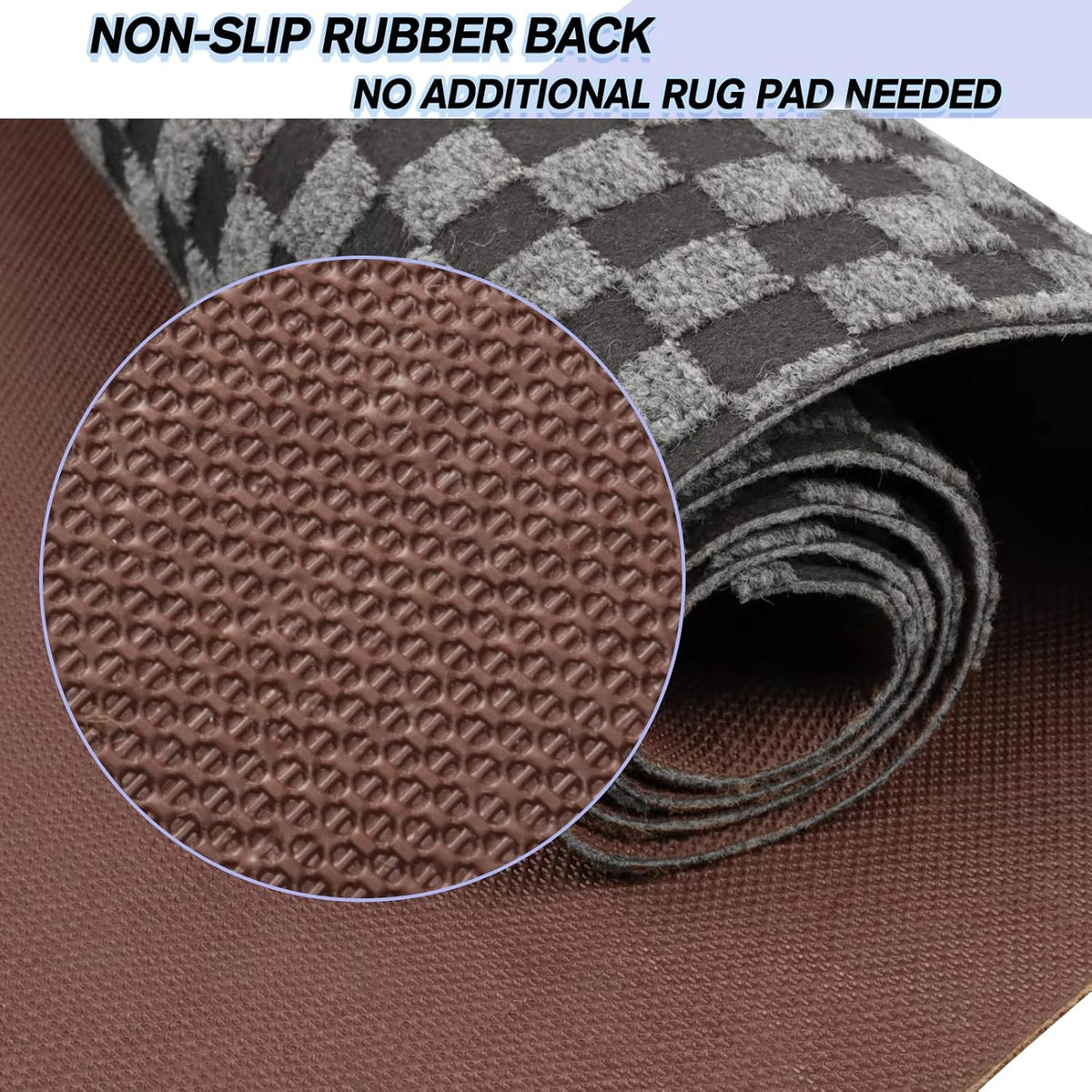 Custom Size Backed Non-Slip Area Rugs Runner, Easy Clean, Waterproof Runner Rugs for Hallway Entryway, Kitchen, Laundry, 3FT x 10FT, Gray Checkered