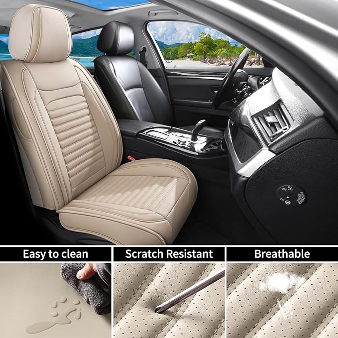 Front Seat Covers Fit for Toyota Tacoma 2001-2026, Truck Seat Covers Front Seats, Breathable Faux Leather Automotive Seat Covers Front Pair Anti-Slip Seat Cover(Beige, Front)