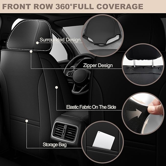 TTX LIGHTING for Honda Pilot 2005-2016 Seat Covers: Waterproof Leather Seat Protector with Airbag Compatible (2 Front Seats,Black)
