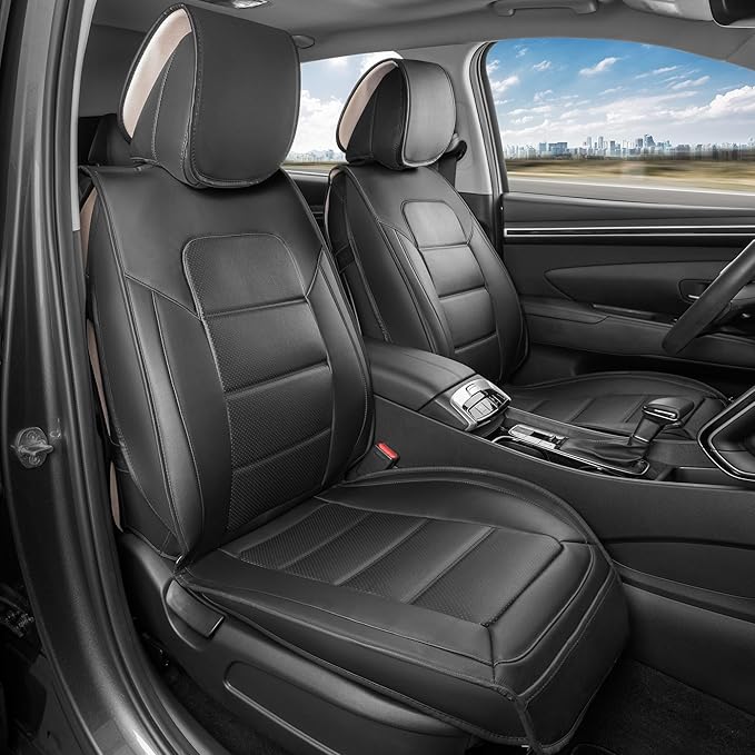 Classic Edition Seat Covers, Premium Faux Leather Seat Covers for Cars Trucks Vans SUV, Semi Custom Fit Car Seat Covers Front Seats Only, Automotive Interior Cover - Black