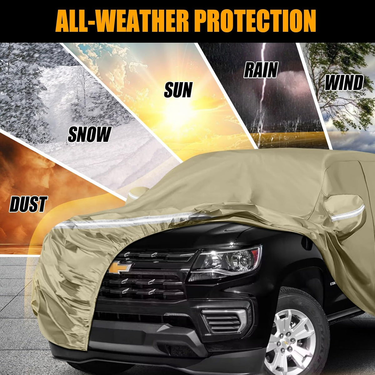 Waterproof Truck Covers Replace for 2005-2025 Toyota Tacoma Double Cab 5ft, Multilayer Heavy Duty with Cotton Liner All Weather Car Cover with Zipper Door, Windproof Bands for Snow Rain Protection