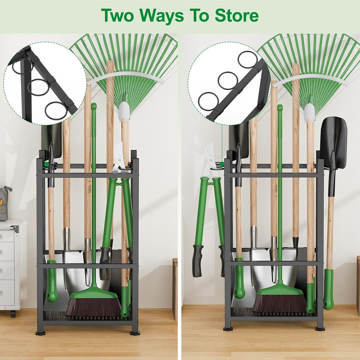 Dirza Garden Tool Organizer,Yard Tool Organizer for Garage Organization and Storage,Garden Tool Rack with 9 Loops for Garage, Shed, Outdoor,Easy Take Out and Storage,Will NOT tip over