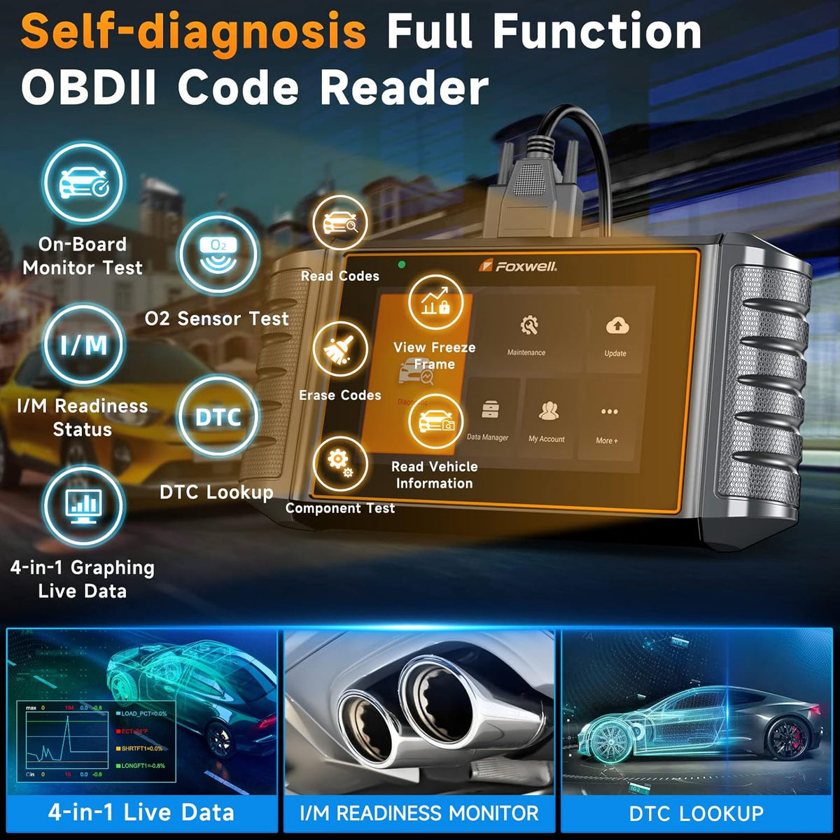 2025 FOXWELL NT716 OBD2 Scanner Bidirectional Control 9+ Resets Scan Tool ABS SRS Transmission Engine Diagnostic Code Reader WiFi Update Injector Coding/D-P-F/BMS/ABS Bleed/Oil/EPB/TPMS/SAS/Throttle