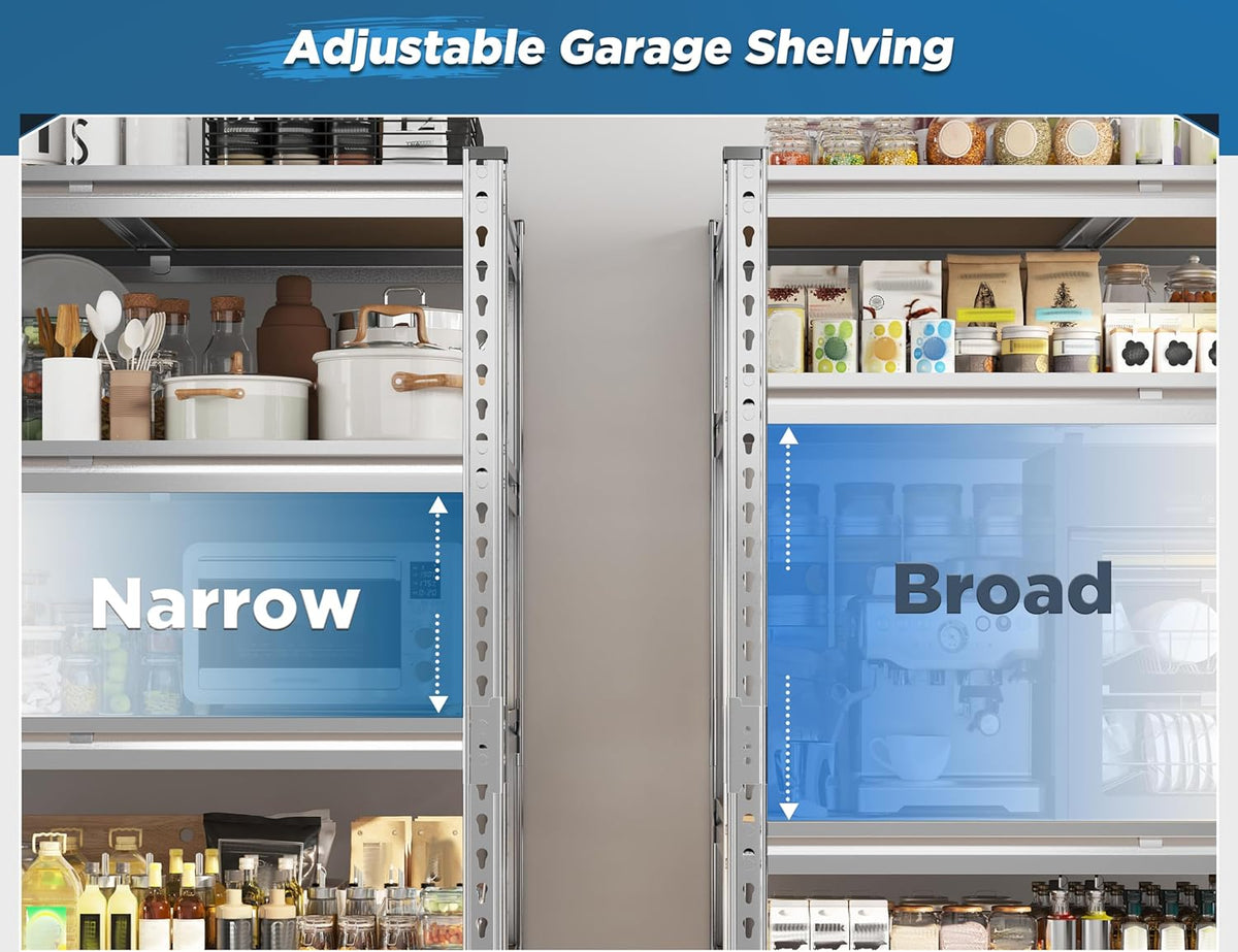 REIBII Garage Shelving, 4 Tier Storage Shelves Load 2000LBS, Adjustable Garage Shelving Heavy Duty, Metal Shelves Unit for Basement, Warehouse, 48" W x 60" H x 18" D, Galvanized