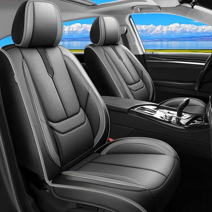 Fit Prologue Car Seat Covers for Honda Prologue 2024 2025 2026-Upgraded Premium Waterproof & Breathable Leather,Airbag Compatible,All-Weather Seat Cushion Protector,2 Front/Black-Grey