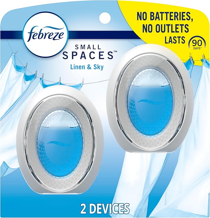 Febreze Bathroom Air Freshener, Odor-Fighting, Plug In Alternative, Air Fresheners for Home and Bathroom and Kitchen, Closet Air Fresheners, Linen & Sky Scent, 2 Count