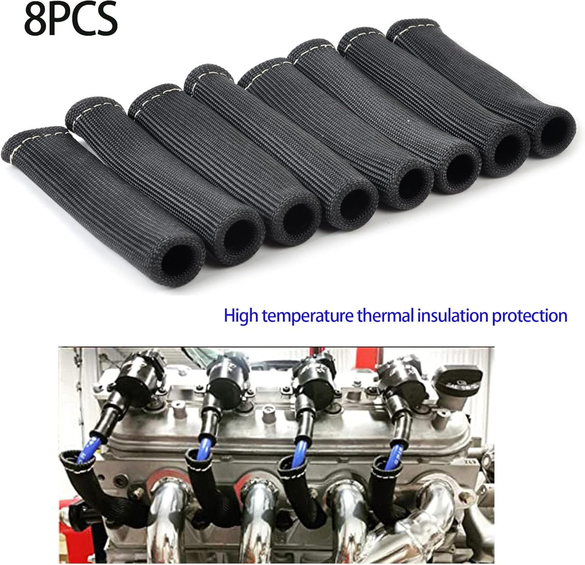 Spark Plug Wire Boots Thermal Protection Insulator Sleeve, 1200 Degree Heat shield Cover Wrap 6 inch for Car Truck 8PCS(black)