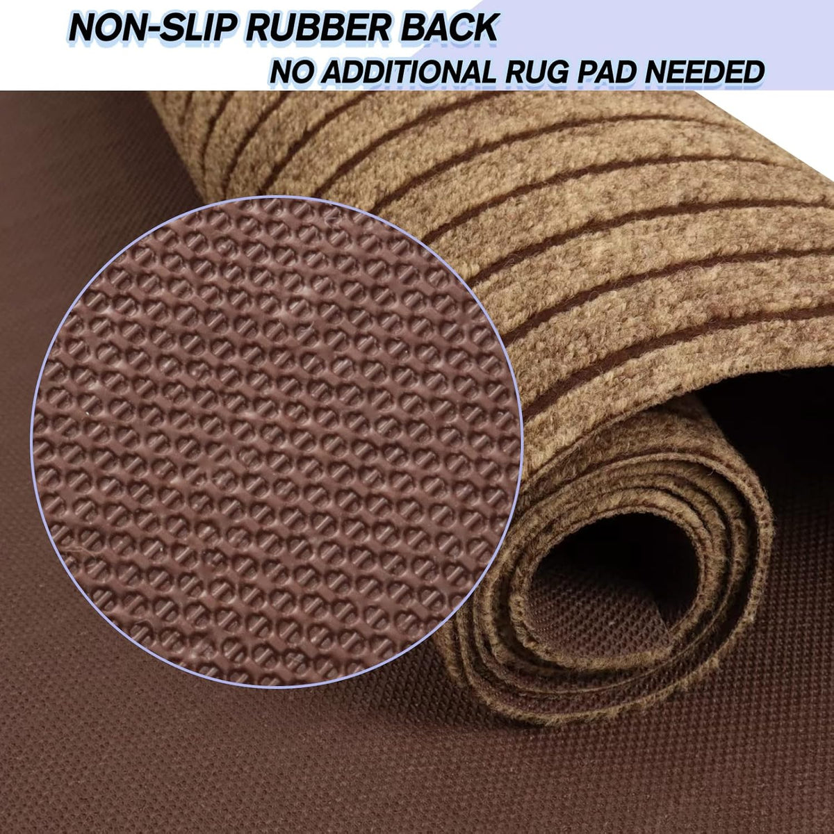 Custom Size Backed Non-Slip Area Rugs Runner, Easy Clean, Waterproof Runner Rugs for Hallway Entryway, Kitchen, Laundry, 4FT x 67FT, Brown Stripe