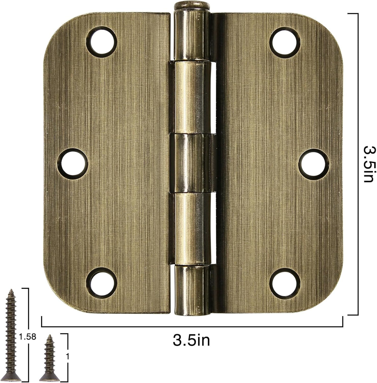18 Pack Door Hinges Antique Brass 3.5 Inch Interior 3 1/2" Round 5/8" Radius Heavy Duty Metal Hardware Kit 3 ½" 5/8" Radius Flat Hinge for Bifold Doors Decor Master Bedroom Storage Room