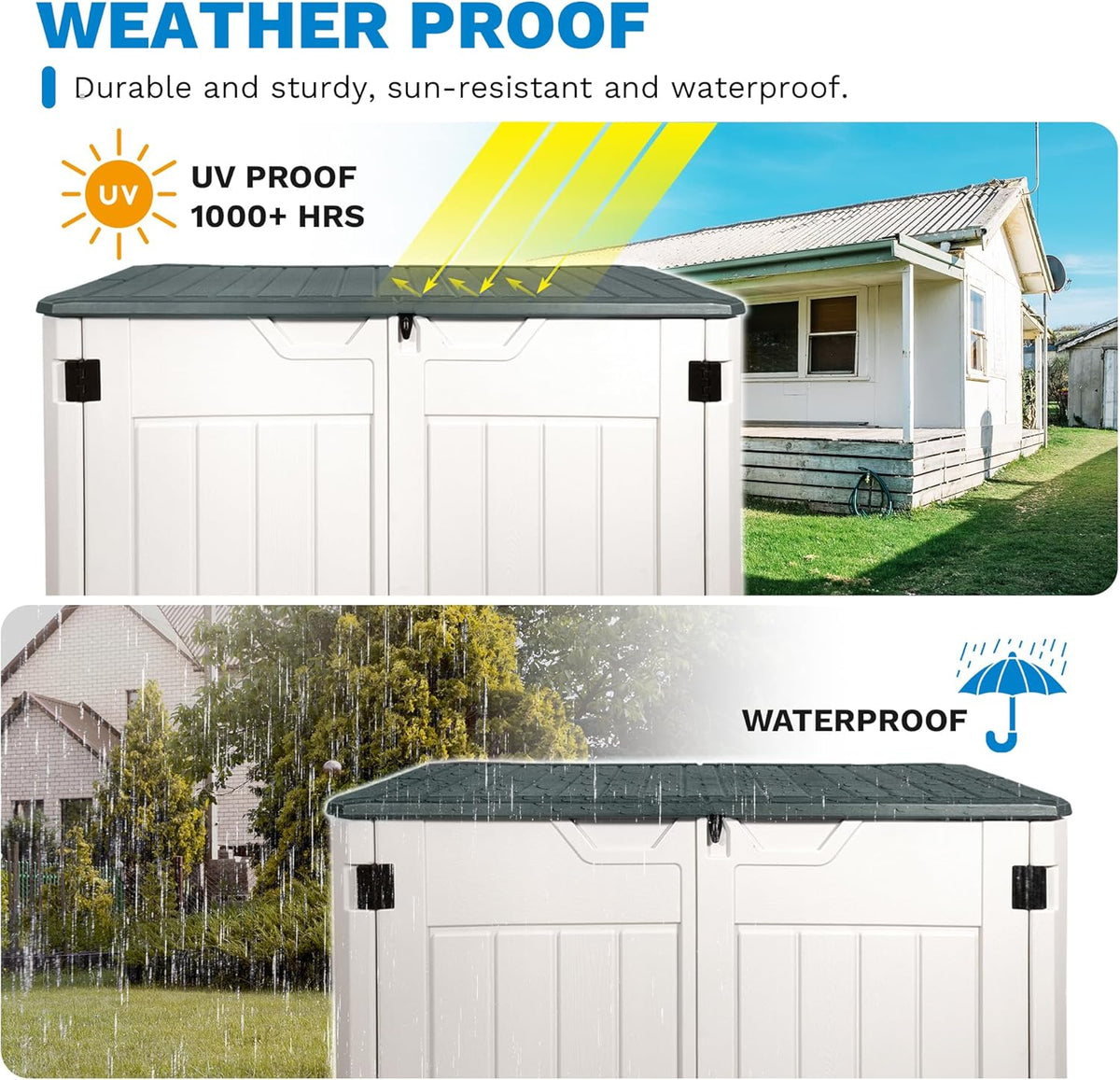 47 Cu ft Outdoor Storage Shed, Resin Outdoor Storage Box for Patio Yard Weatherproof Outdoor Storage Cabinet for Tools Pool Supplies - Lockable Deck Boxes Outdoor Waterproof(Creamy White)