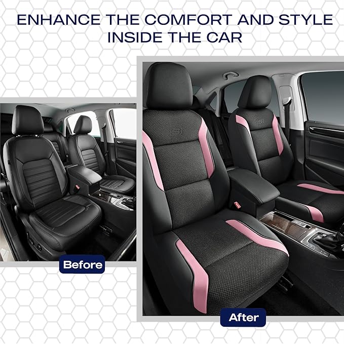 Skechers Memory Foam Car Seat Covers, Air Cool Mesh Thick Seat Covers, Car Seat Covers Front Seats Airbag Compatible, Automotive Comfort Protection for Most Cars, Vans,Trucks, SUVs,Pink