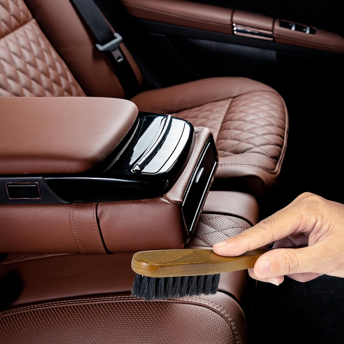 TAKAVU Leather & Upholstery Cleaning Brush Set, 100% Black Boar Bristle, to Clean Car Seats & Leather Sofas, for Alcantara, Interiors, Furniture, Boots, Shoes, Bags and More