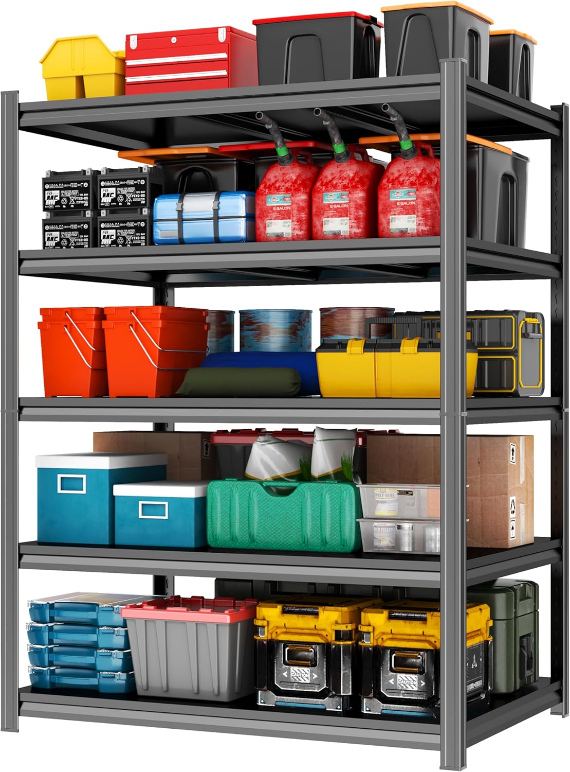 78" H Garage Shelving 5-Tier Storage Shelves Metal Shelving Units Adjustable Storage Shelves Heavy Duty for Basement, Commercial, Warehouse, Industrial, Black