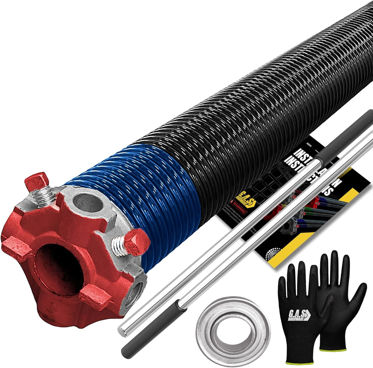 Garage Door Torsion Spring 283x2x37 Torsion Springs for Left Side of Garage Door with 1" Steel Bearing, Gloves, and Winding Bars Precision E-Coating 5-Year Warranty Minimum 30,000 Cycles (Red Cone)