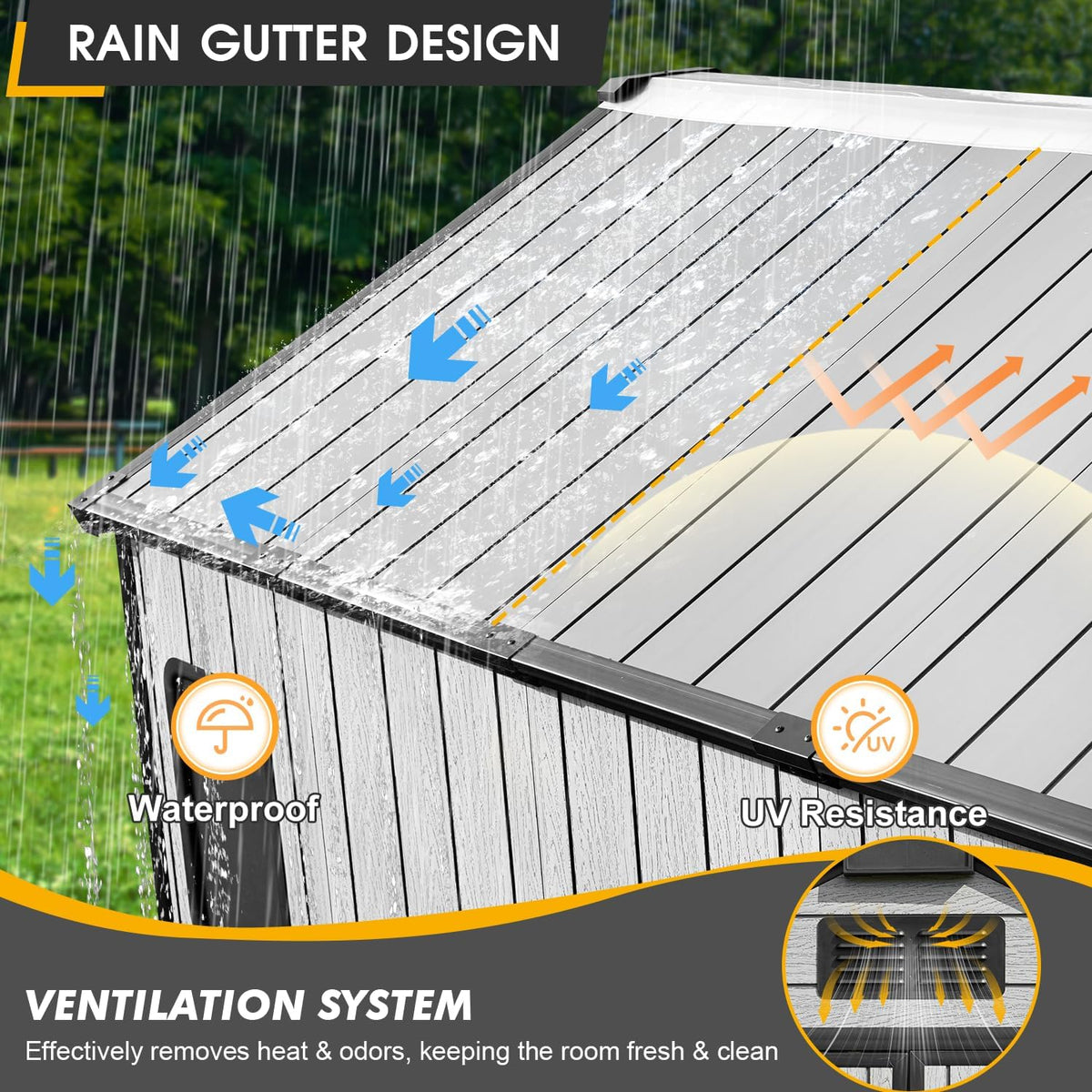 8 x 6 FT Resin Outdoor Storage Shed, All-Weather Plastic Garden Shed with Floor, Lockable Doors & Windows, Plastic Tool Shed for Poolside, Backyard, Patio