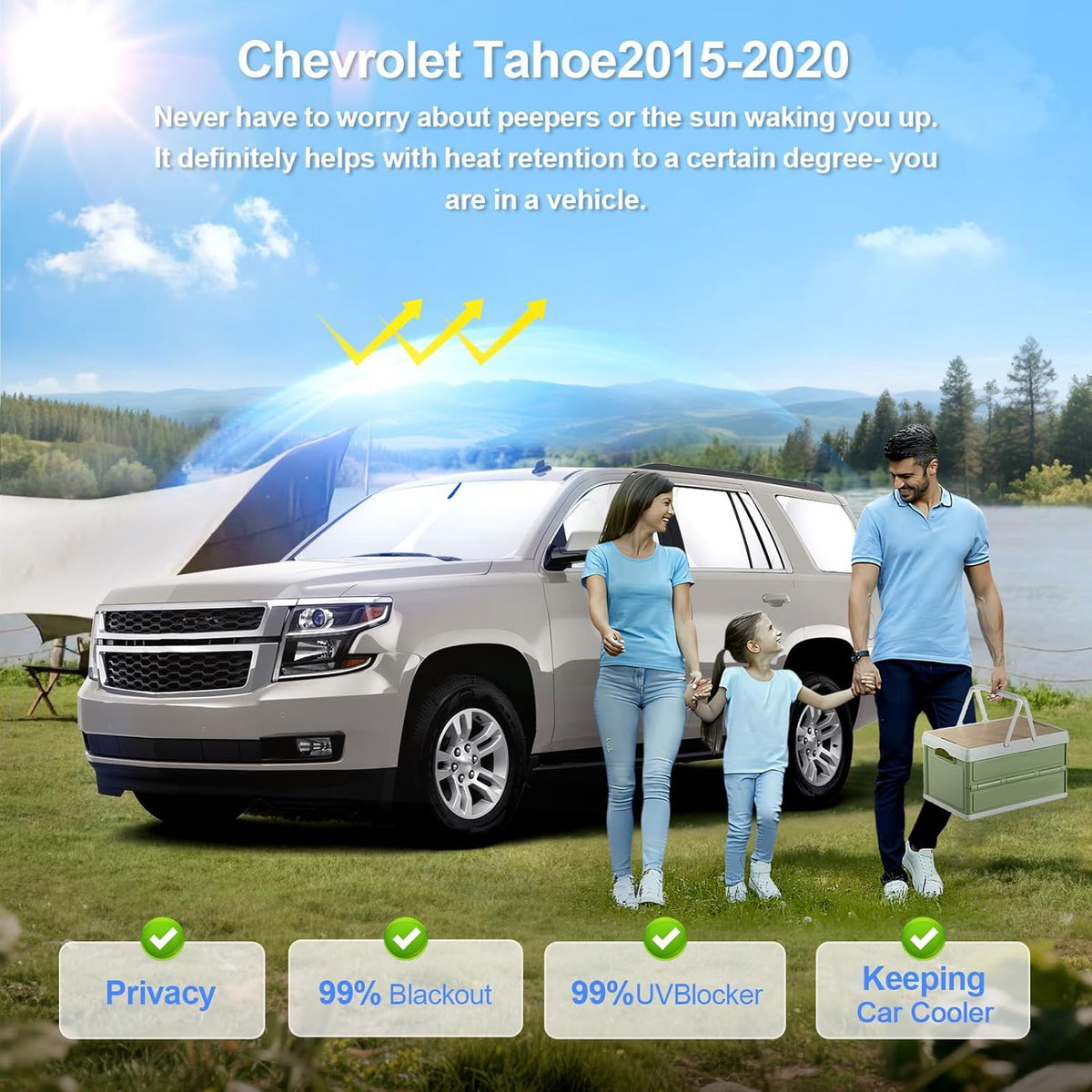 8pcs Car Window Shades for Chevrolet Tahoe 2015-2020 Accessories,Windshield Side Rear Full Sunshade,Sun Visor UV Blocking, Privacy Protection and Blackout for Camping Outdoor