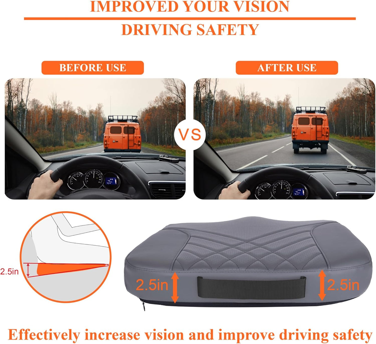 kingphenix Premium Car Seat Cushion, Memory Foam Driver Seat Cushion to Improve Driving View- Coccyx & Lower Back Pain Relief- Seat Cushion for Car, Truck, Office Chair (Dark Grey)