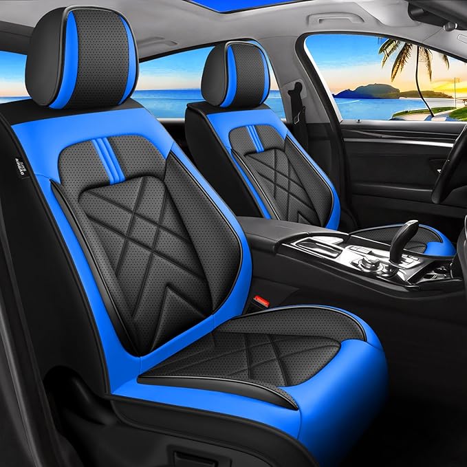 CX-50 Car Seat Covers Fit for Mazda CX-50 2023-2026, Full Coverage Premium Leather Waterproof Breathable Seat Covers, Automotive Seat Protectors, Airbag Compatible(Full Set Seats, Black-Blue)