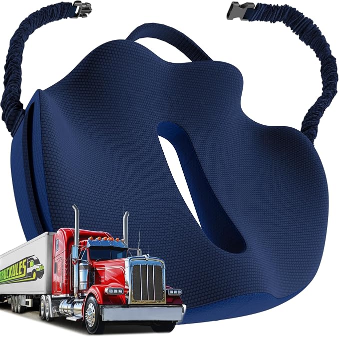 XL Truck Seat Cushion for Truck Driver Seat Cushion - Upgraded Back Support, CertiPUR-US® Certified - Thick Memory Foam, Pain Relief for Hours of Driving, Trucker Approved Big Rig - Navy