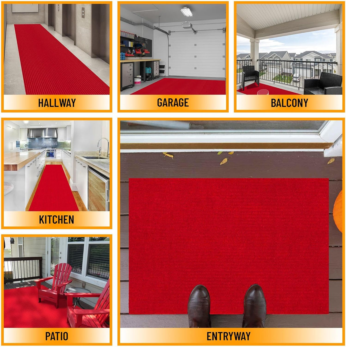 Ottomanson 2' x 11' Hallway Runner with Scraper Pile - Extra Durable Non-Slip Rug Mat for Indoor & Outdoor Use - Ideal for Kitchen, Entryway, Patio & Garage - High-Traffic Carpet, Red
