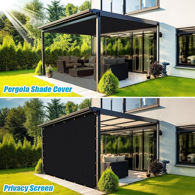 Amagenix 90% Shade Fabric 16'X 18' Black Sun Shade Cloth with Grommets for Pergola Replacement Shade Cover Canopy, Heavy Duty, Cable Zip Ties Included (We Customized)