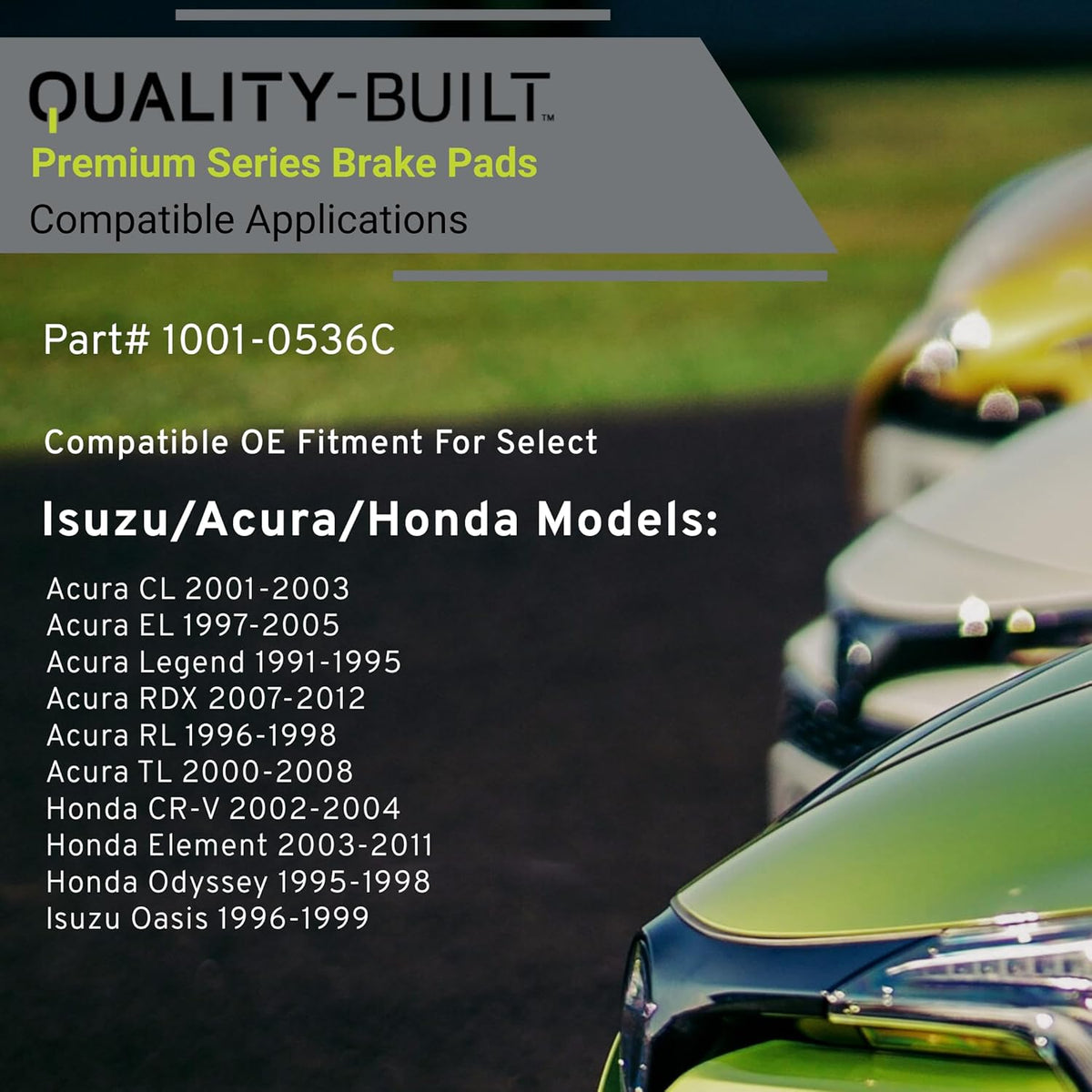 Premium Ceramic Rear Brake Pads (1001-0536C) Compatible with 1991-2012 Acura/Honda/Isuzu (CL/CR-V/EL/Element/Legend/Oasis/Odyssey/RDX/RL/TL)
