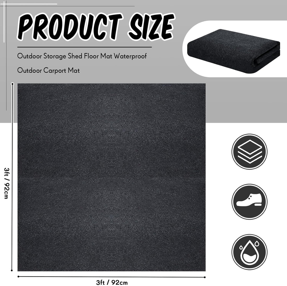Haull Outdoor Storage Shed Floor Moat Waterproof Outdoor Carport Mat Thickened Soft Patio Furniture Pad Washable with Non Slip Backing, Storage Shed Not Included(3 x 3 ft)