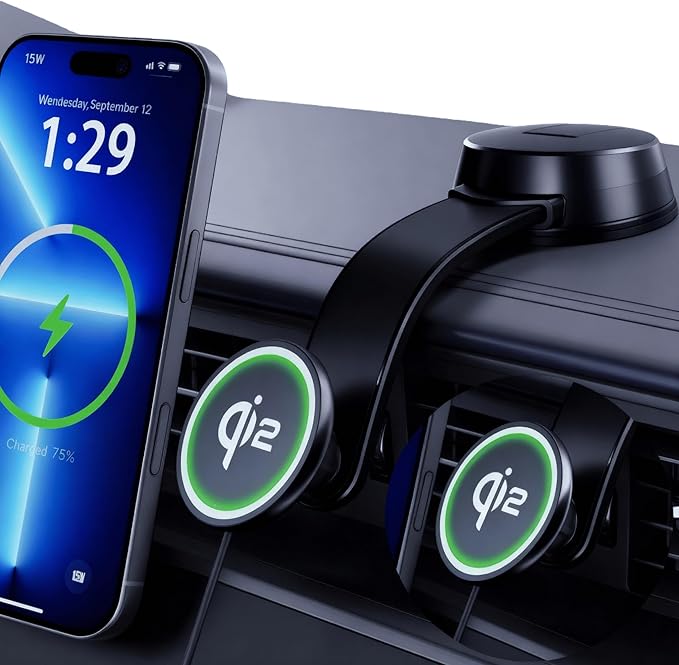 Upgrade [Qi2-Certified] 15W for MagSafe Wireless Car Charger Mount, 2XFast Charging[90+LBS Safe Suction] Magnetic Phone Holder Dashboard Windshield for iPhone 17/16/15/14/13/12 Pro Max (Iron)