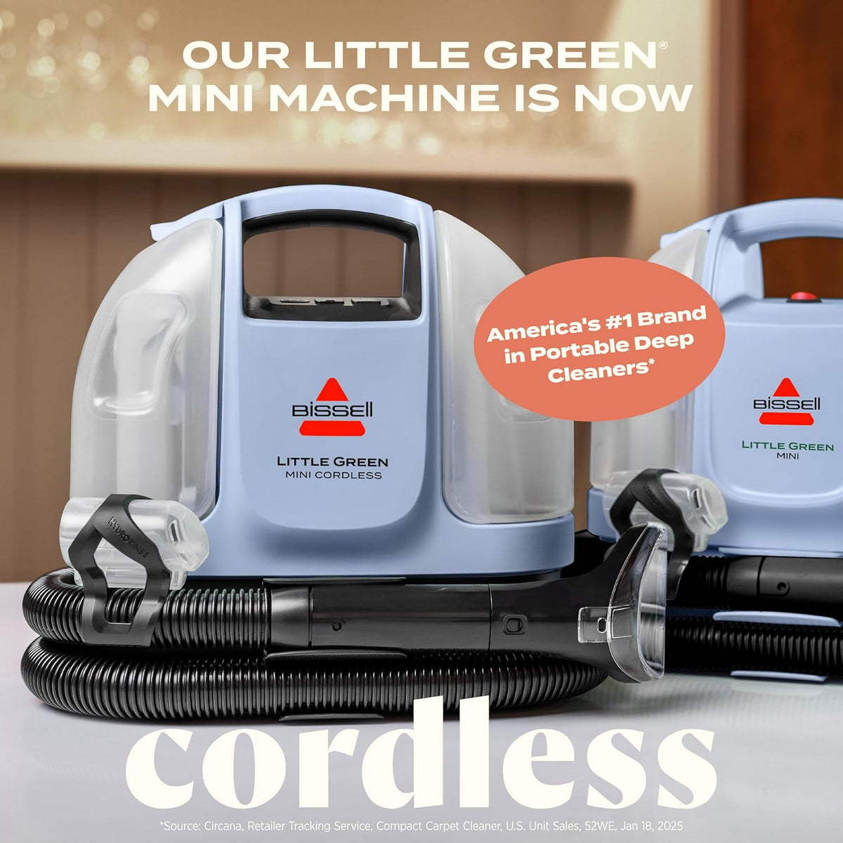 BISSELL Little Green Mini Cordless Portable Carpet and Upholstery Deep Cleaner, Car/Auto Detailer, with HydroRinse Self-Cleaning Tool and 4" Tough Stain Tool, Limited Edition Color Lake, 4015L