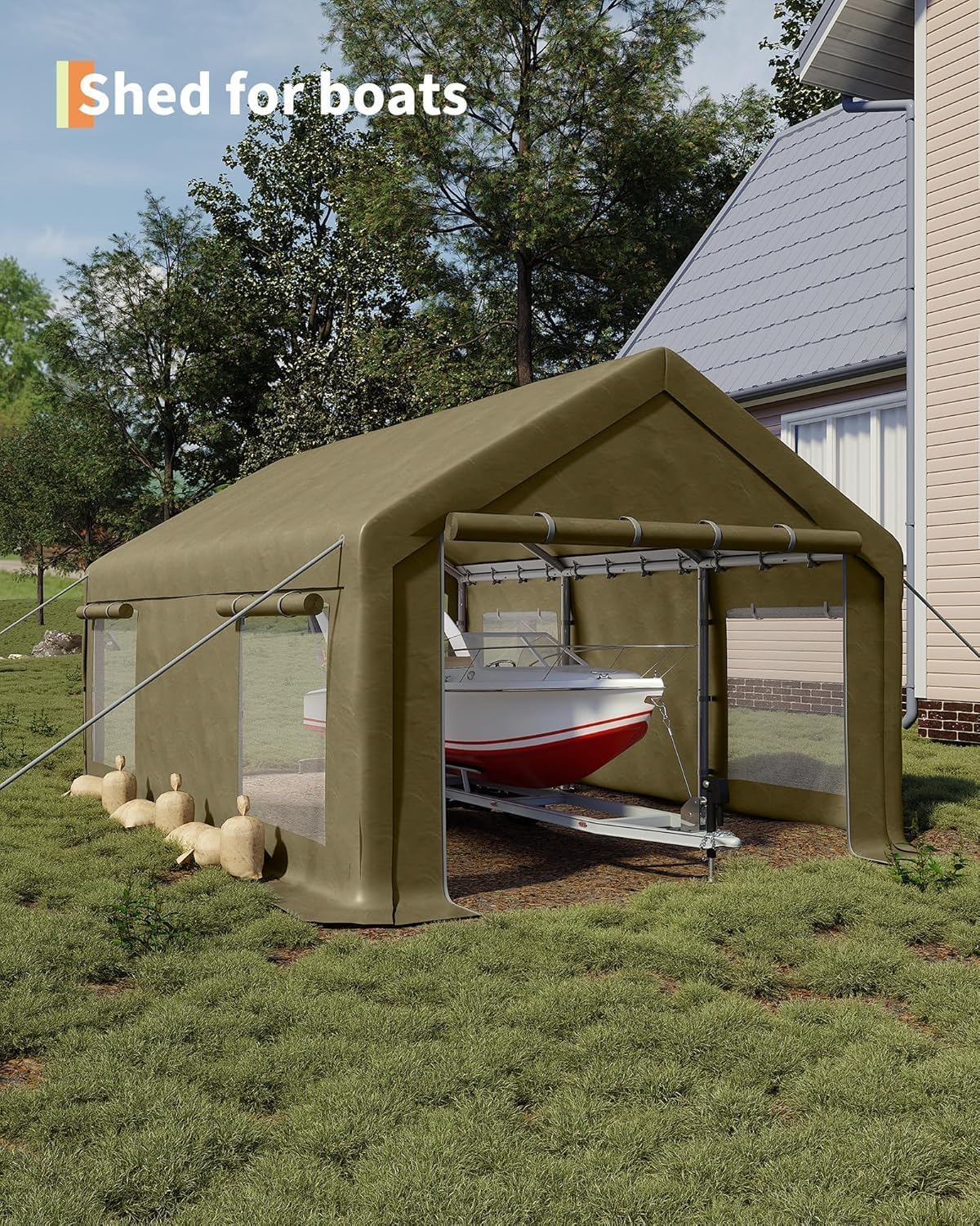13 x 20ft Heavy-Duty Carport Canopy with Roll-Up Windows & DoorsThickened Wind Ropes, Ground Nails, Portable Car Tent Garage for Cars, Trucks, Boats, 180G Durable Tarp Cover,Yellow