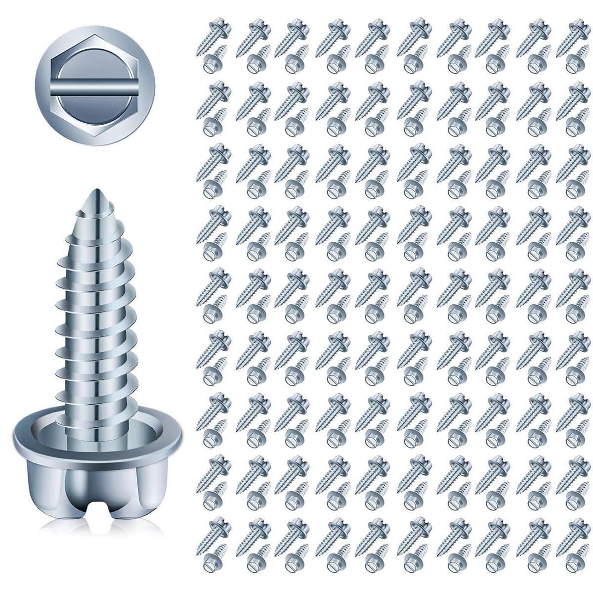 【Upgraded】 100 Pcs License Plate Mounting Screws for Car Dealers #14 x 3/4" Slotted Hex Head License Plate Bolts with Rustproof Finish, Car License Plate Screws for License Plates Frames