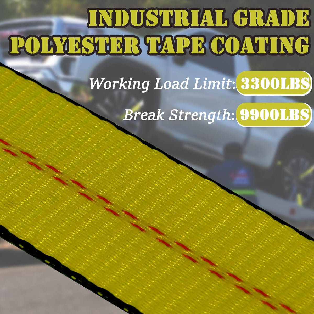 4 Pack Car Tie Down Straps for Trailers - 2" x 96" - 3,300 lbs Safe Working Load -Adjustable Wheel Straps for Hauling Cars.Yellow