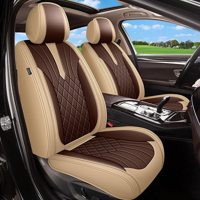 Breathable Car Seat Covers for Mazda 6 Mazda6 2010-2021, Front Seats, Perforated Leather, Seat Protector, Interior Trim for Mazda 6 Accessories (Beige&Brown)