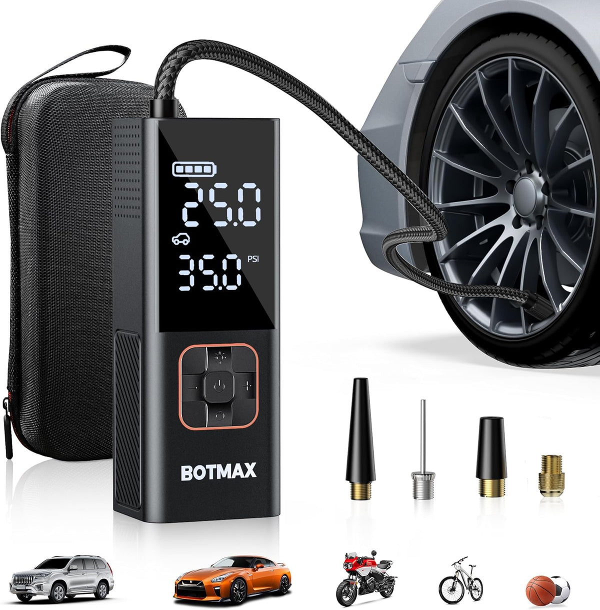Tire Inflator Portable Air Compressor, Air Pump for Car Tires Pump with Tire Pressure Gauge 160 PSI Night LED Light Electric Portable Tire Inflator for Cars, Bike, Motorcycle, Bicycle and Balls