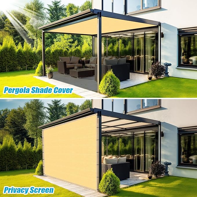 Amagenix 90% Shade Fabric 11'X 21' Sand Sun Shade Cloth with Grommets for Pergola Replacement Shade Cover Canopy, Heavy Duty, Cable Zip Ties Included (We Customized)
