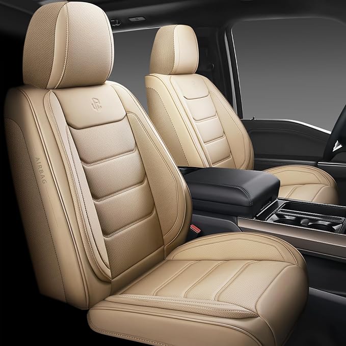 Full Coverage Faux Leather Car Seat Covers Full Set,Automotive Seat Covers for Cars,SUVs Pick-up Truck, Car Seat Cushion, Beige Seat Covers for 5 Seats,Car Seat Protector