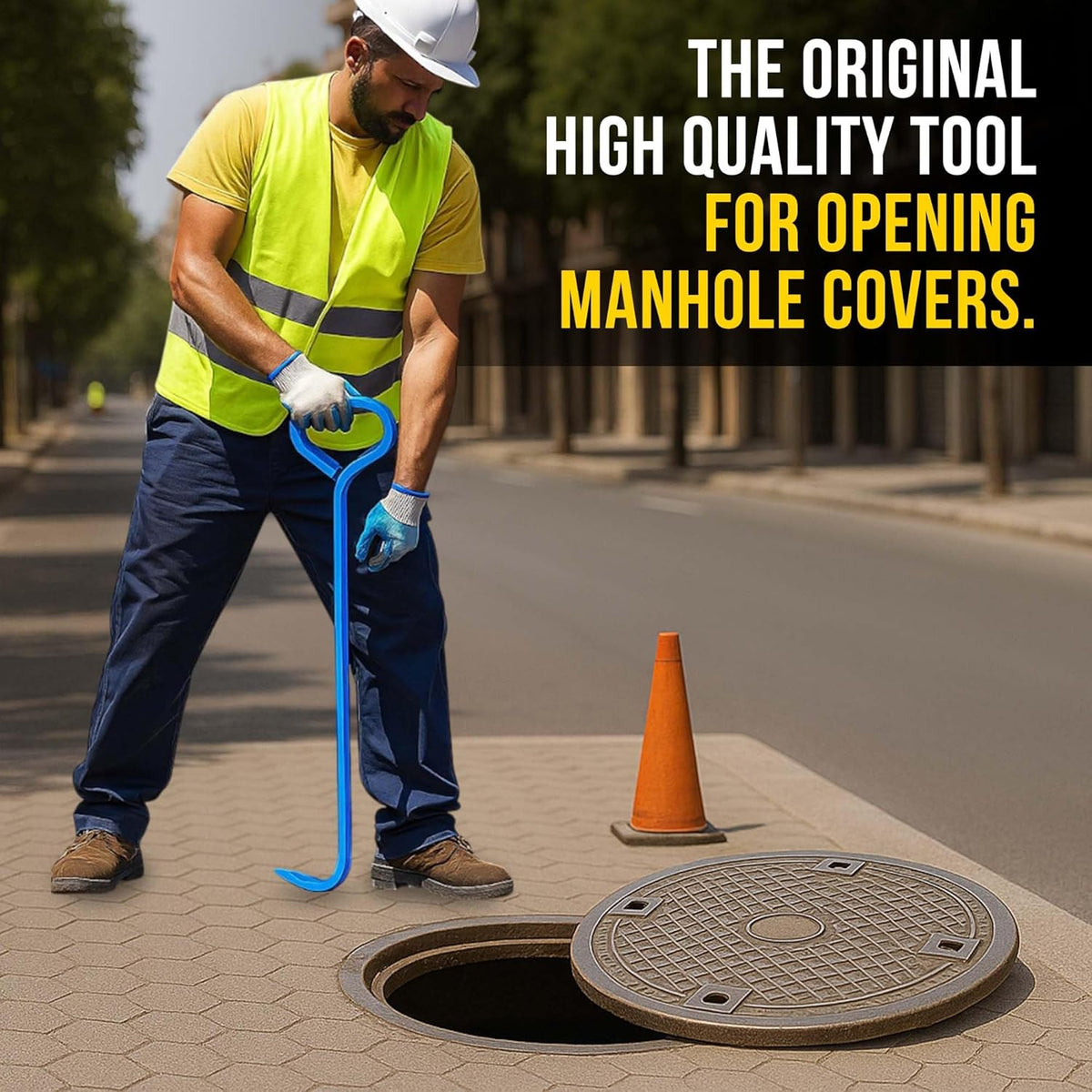 T&T Tools 24-Inch Manhole Hook Tool -Heavy Duty Single Hook for Lifting Manhole Covers, Storm Drains, Septic Tank Risers - Rigid Hex Alloy Steel Tool for Lifting, Pulling, and Removing Covers-4 Pack