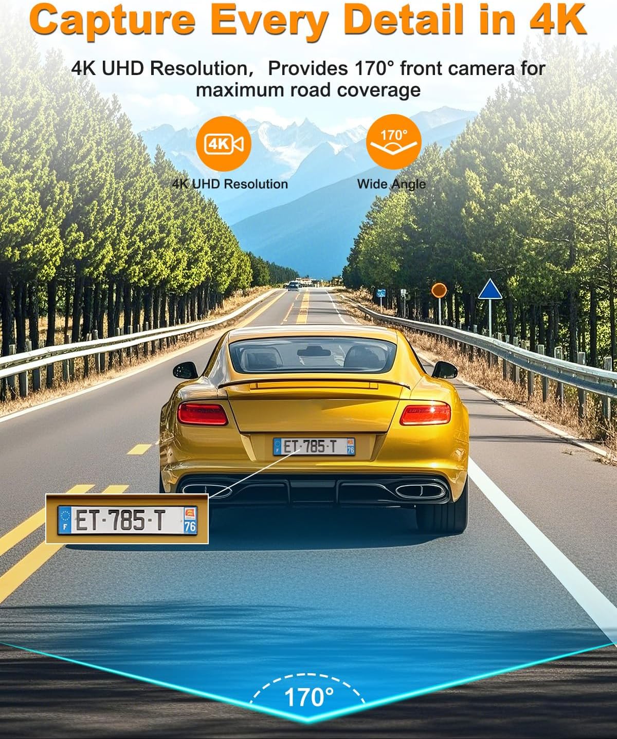 Dash Cam Front 4K, Built-in 5GHz WiFi with CPL, Car Camera Dashcam with UHD 2160P, 64GB Card, 24H Parking Monitor, Super Night Vision, WDR, G-Sensor, App Control, 170° Wide Angle, Support 256GB Max