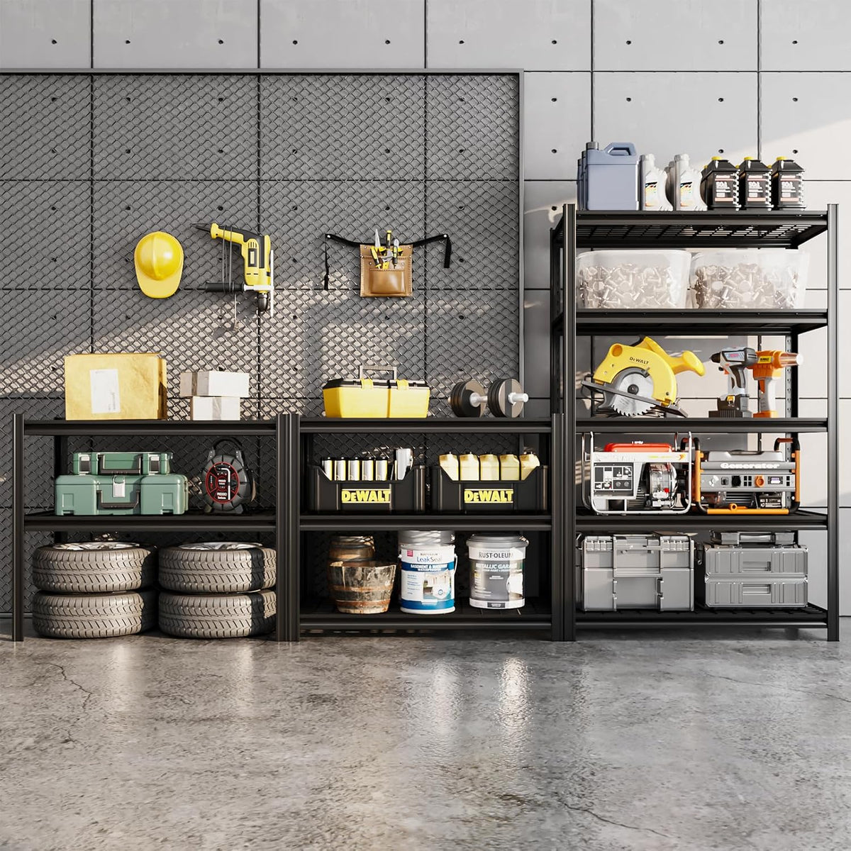 5 Tier Metal Shelving Unit, Adjustable Storage Shelves, 72" H x 35.43" W x 15.8" D Heavy Duty Garage Shelves for Warehouse, Basement, Kitchen, Pantry, Living Room, Black