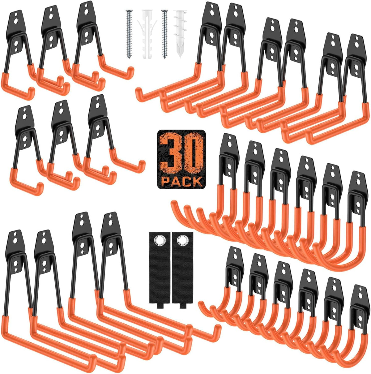 30 Pack Garage Hooks with Anti-Slip Coating,Heavy Duty Wall Mount Storage Hooks for Hanging Bike,Hose,Ladder,Yard,Garden Tools