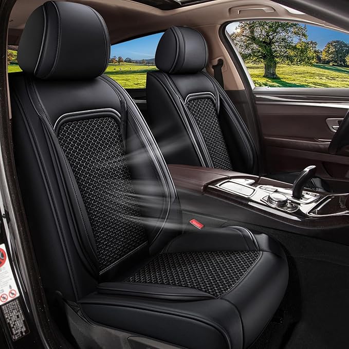 for Subaru Outback Seat Covers Full Set 2010-2025 2026 - Breathable Cool Ice Silk Leather Car Seat Covers - 5 Seats for Subaru Outback Accessories (Black)